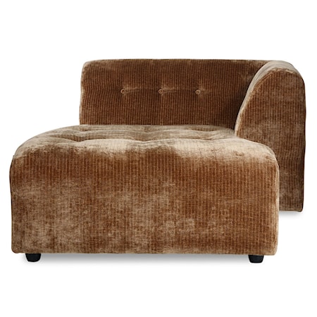 Vint couch: Elem. höger Divan Corduroy velvet Aged gold