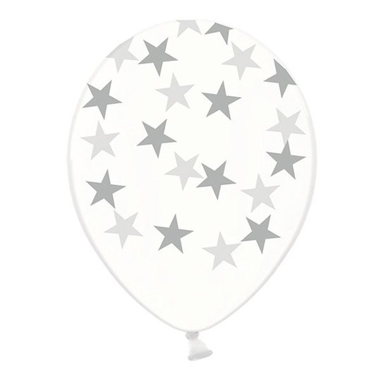 Ballonger Transparenta med Silverstjärnor - 6-pack