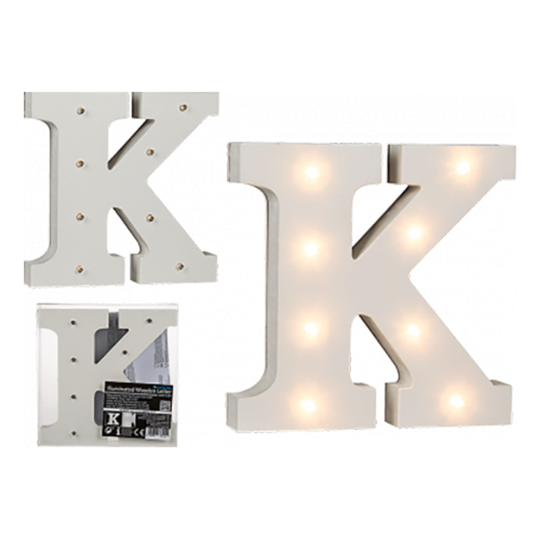 LED-Bokstav i Trä Vit - Bokstav K