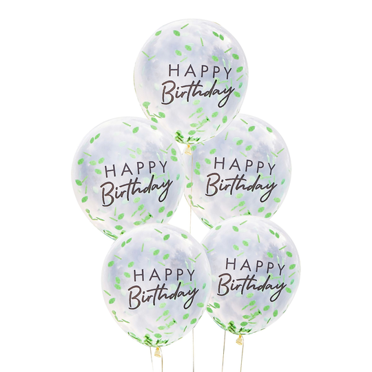Konfettiballonger Happy Birthday Grön - 5-pack