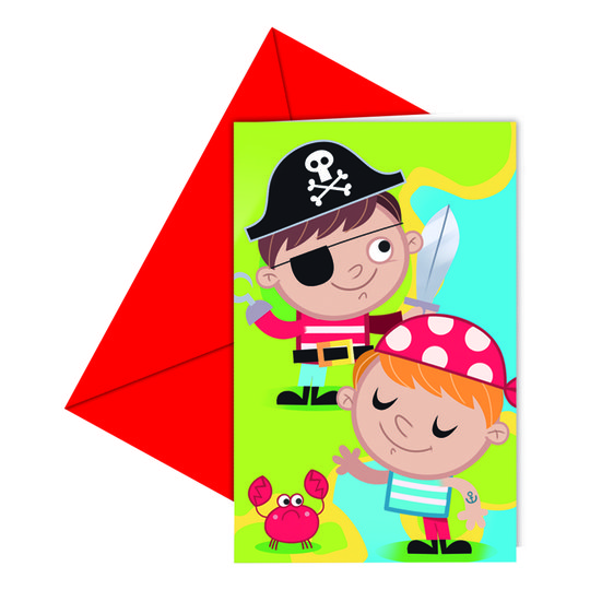 Inbjudningskort Piratbarn - 6-pack
