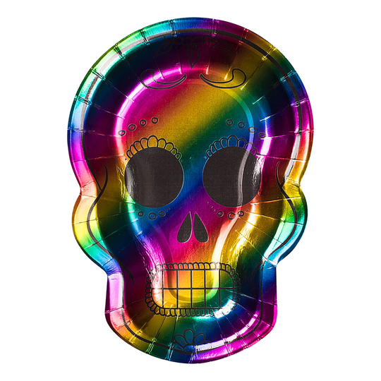 Papperstallrikar Dödskalle Halloween Neon - 8-pack