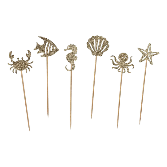 Partypicks Water World Guld/Glitter - 6-pack