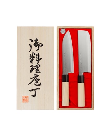 Houcho Knivset två delar Santoku samt Grönsakshack i Balsabox