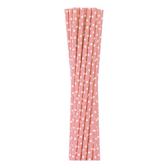 Papperssugrör Ljusrosa med Prickar - 12-pack