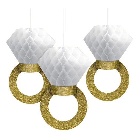 Diamantringar Honeycombs Hängande Dekoration - 3-pack