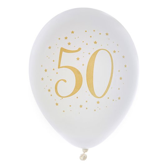 Latexballonger Siffra Vit/Guld - Siffra 50