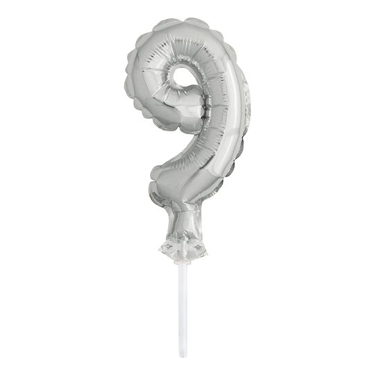 Tårtdekoration Sifferballong Mini Silver - Siffra 9