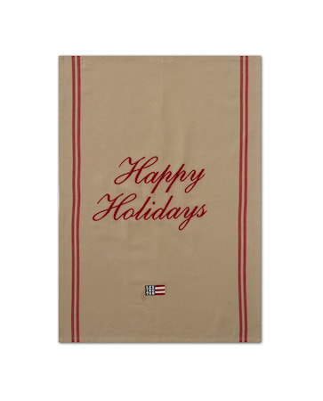 Happy Holidays Broderad Kökshandduk Ekologisk Bomull