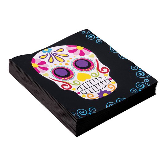 Day of the Dead Svarta Servetter - 12-pack