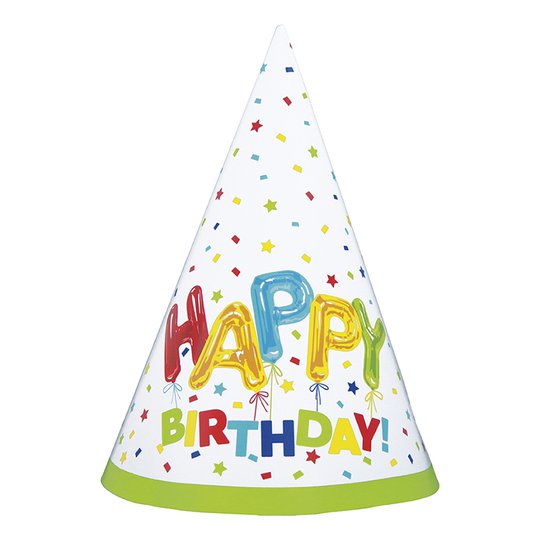 Partyhattar Happy Birthday Strössel - 8-pack