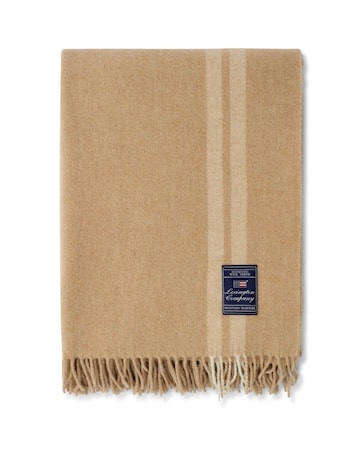 Side Striped Pläd Ull Beige/Vit