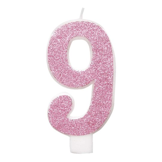 Tårtljus Siffra Rosa Glitter - Siffra 9