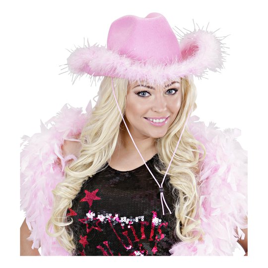 Cowboyhatt Rosa med Fluff - One size