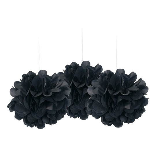 Pom Pom Mini Svarta Hängande Dekoration - 3-pack