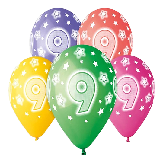 Ballonger Siffra 9 Flerfärgade