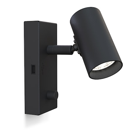 Tyson Vägg USB vänster Svartstr LED sladd ut ner