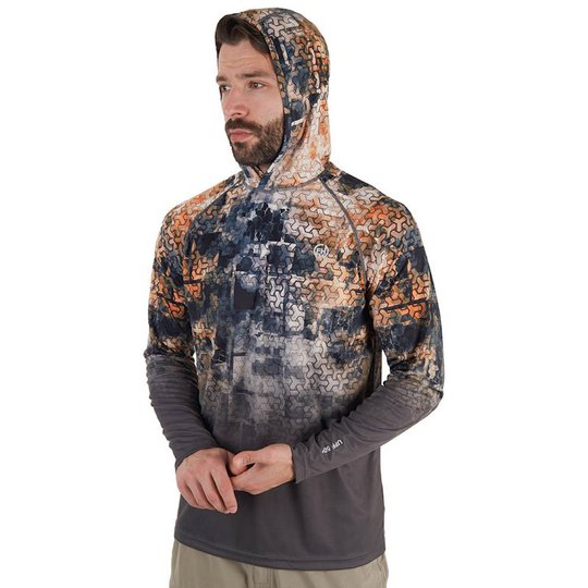 FHM Mark Hoodie V2 Grey Orange UPF 50+ fisketröja L