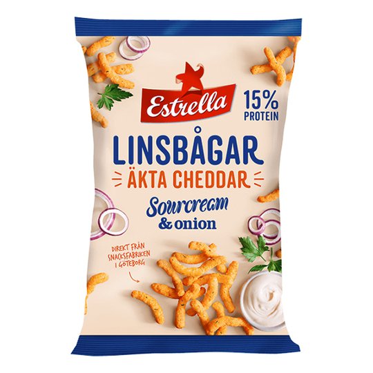 Estrella Linsbågar Cheddar, Sourcream & Onion - 125 gram