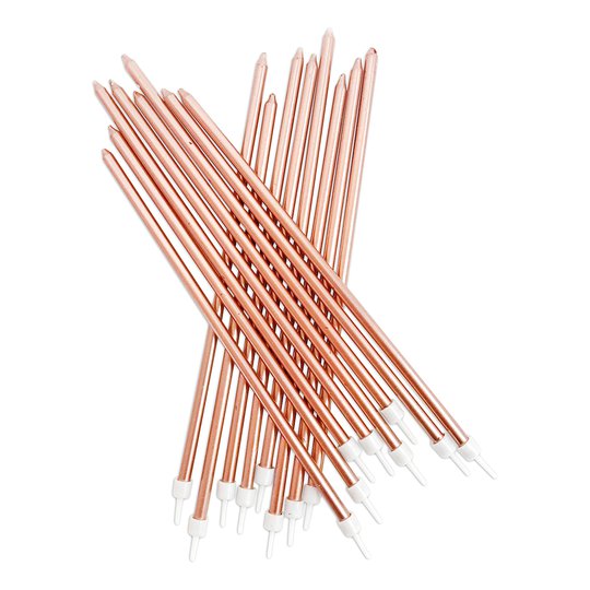 Ljus Långa med Hållare Roséguldmetallic - 16-pack