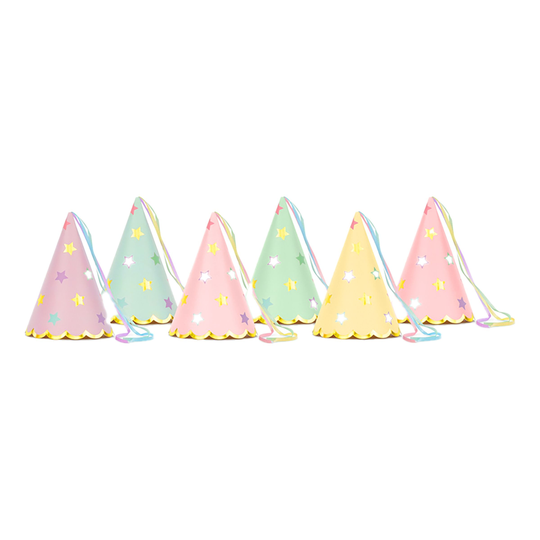 Partyhattar Pastell med Stjärnor - 6-pack