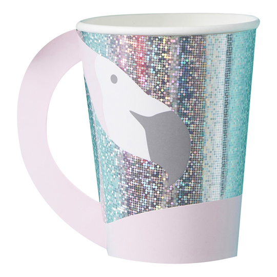 Pappersmuggar med Handtag Flamingo - 8-pack