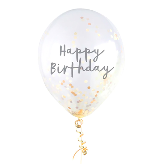 Konfettiballonger Happy Birthday Guld - 5-pack