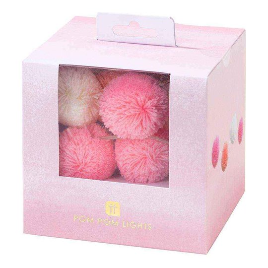 Ljusslinga Pom Pom Vit/Rosa - 200 cm