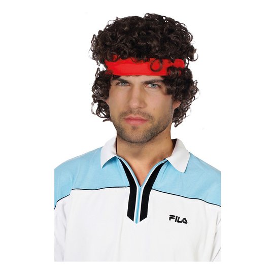 70-tals Tennisproffs Svart Peruk med Pannband - One size