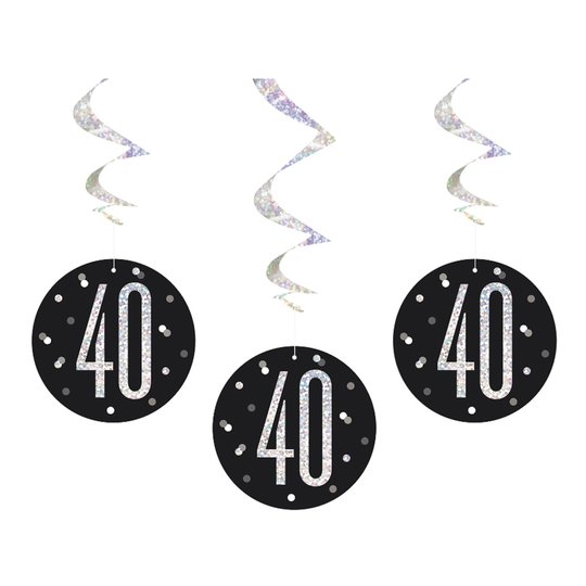 Swirls Siffra 40 Svart/Silver Hängande Dekoration - 6-pack