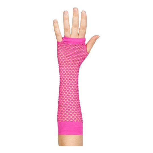 Långa UV Neon Näthandskar - Rosa