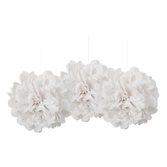 Pom Pom Mini Vita Hängande Dekoration - 3-pack