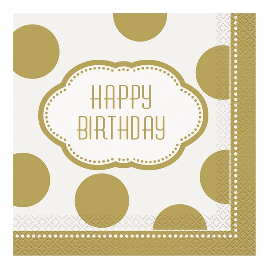 Servetter Happy Birthday Guld - 16-pack