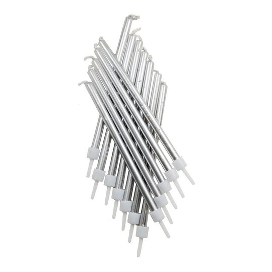 Tårtljus Långa Metallic Silver - 12-pack