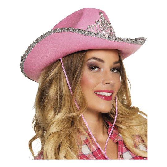 Cowboyhatt Rosa med Tiara - One size
