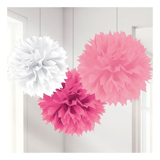 Pom Pom Rosa Mix Hängande Dekoration - 3-pack