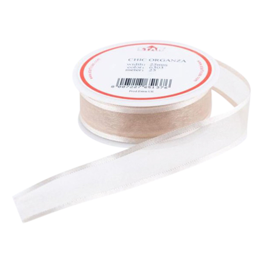 Ballongsnöre Organza Beige - 25m x 25mm