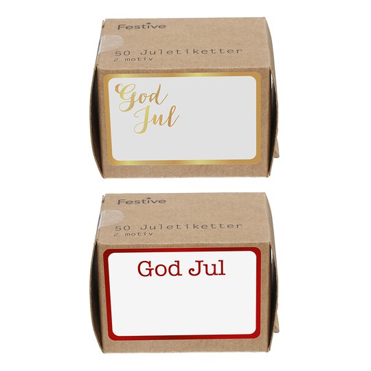 Juletiketter Simple Guld/Röd - 50-pack