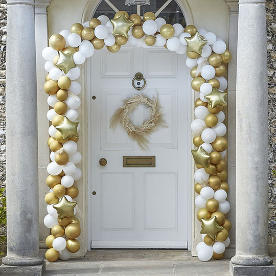 Ballongbåge till Dörr Guld/Vit