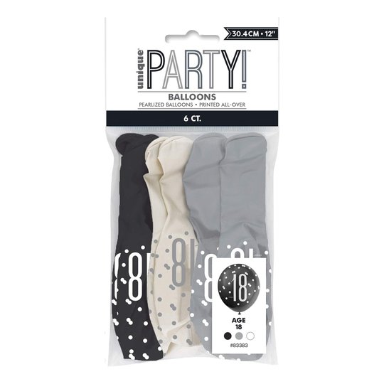 Latexballonger 18 Svart/Grå/Vit 18 - 6-pack