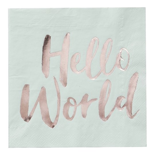 Servetter Hello World Mint/Roséguld - 20-pack