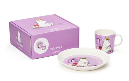 Mumin set mugg 30 cm & tallrik 19 cm Snorkfröken lila