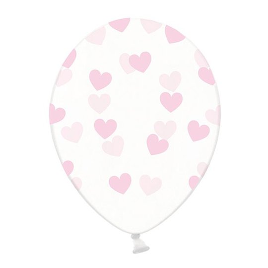 Ballonger Transparenta med Ljusrosa Hjärtan - 6-pack