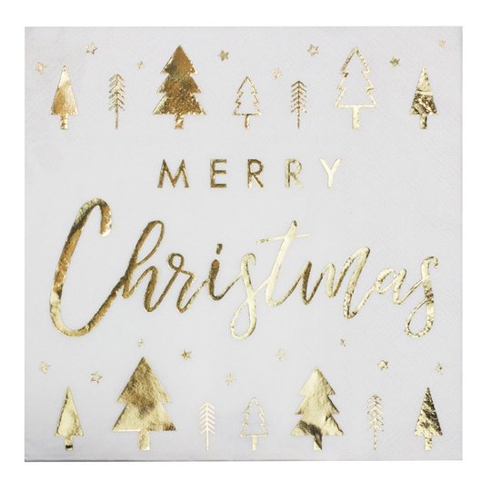Servetter Merry Christmas Guld Metallic - 16-pack