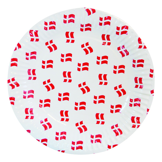 Papperstallrikar Dannebrogen Vit/Röd - 8-pack