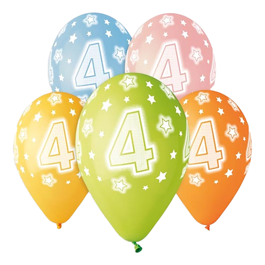 Ballonger Siffra 4 Flerfärgade - 5-pack