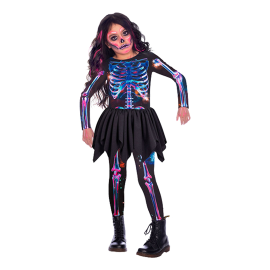Skelett med Kjol Neon Barn Maskeraddräkt - Toddler 2-3
