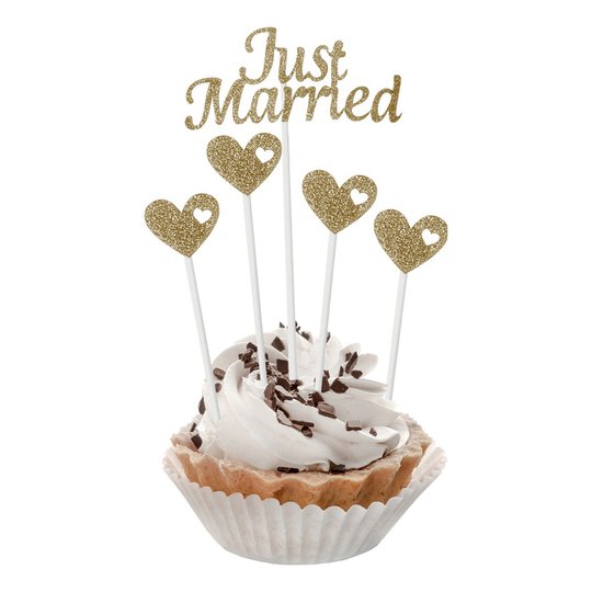 Cakepicks Just Married Guld Glitter - 5-pack