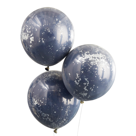 Konfettiballonger Dubbla Blå/Silver - 3-pack