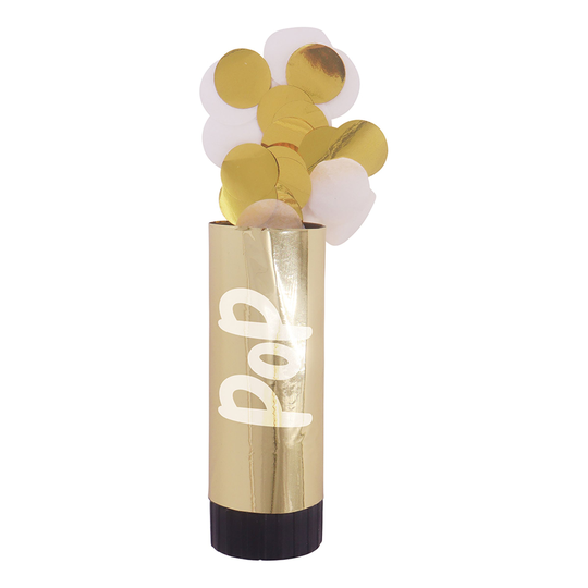 Konfettikanon Liten Guld/Vit - 3-pack